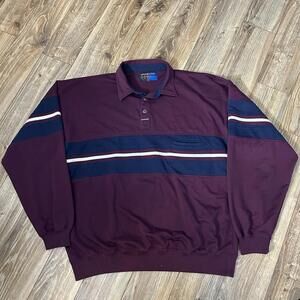 Vintage GreenLine Striped Rugby Shirt Pullover Polo XL? Long Sleeve Maroon/Navy